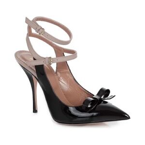 VALENTINO RED Ribbon Heel Mules Pumps Sandals Shoes Two-tone Bow EU 40/ US 9-9.5